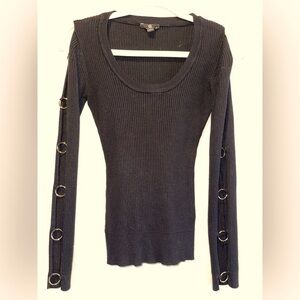 G by Guess Black Ribbed O-Ring Sleeve Top XS